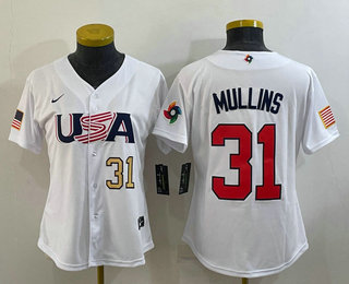Womens USA Baseball #31 Cedric Mullins Number 2023 White World Classic Stitched Jersey